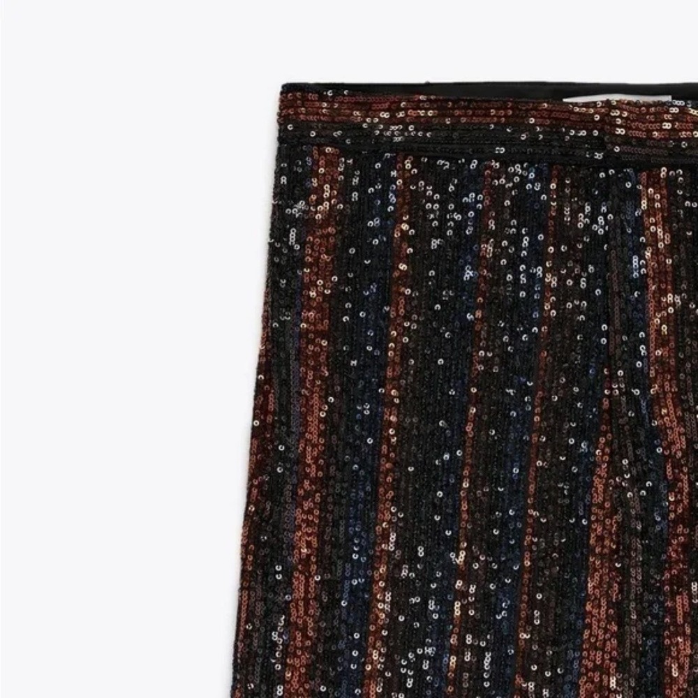 Zara | Sparkle Sequins Flare Wide Leg Pants Striped Black Red - 3440/251/800 - Picture 6 of 12